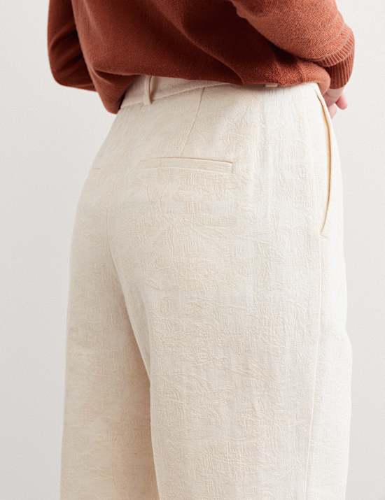 Pantalon longueur cheville en jacquard coton lin