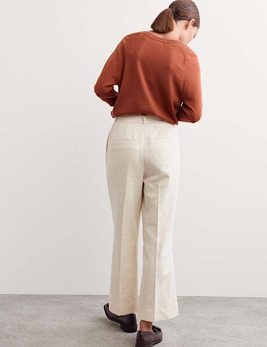 Pantalon longueur cheville en jacquard coton lin