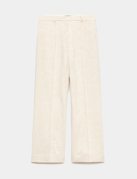 Pantalon longueur cheville en jacquard coton lin