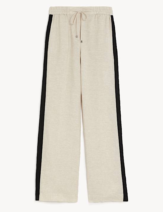 Pantalon coupe large 100&nbsp;% lin &agrave; bande lat&eacute;rale