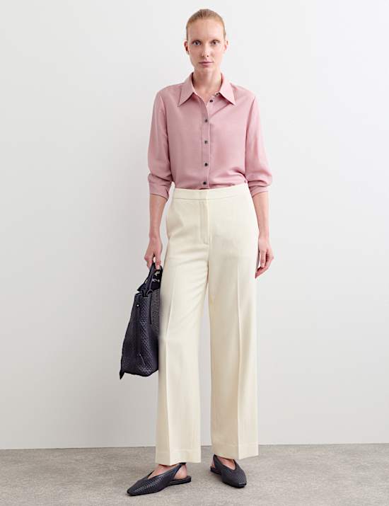 Pantalon coupe large en cr&ecirc;pe 100 % laine