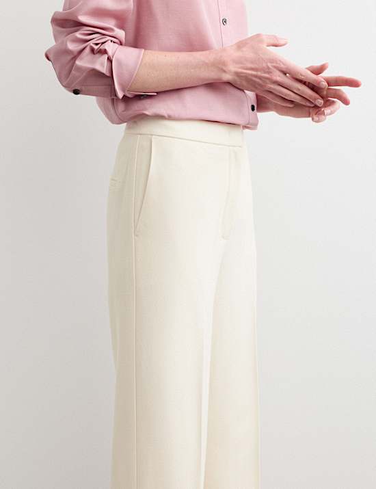 Pantalon coupe large en cr&ecirc;pe 100 % laine