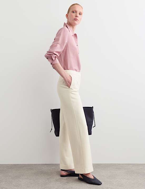 Pantalon coupe large en cr&ecirc;pe 100 % laine