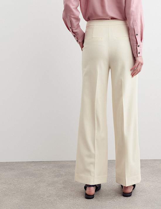 Pantalon coupe large en cr&ecirc;pe 100 % laine