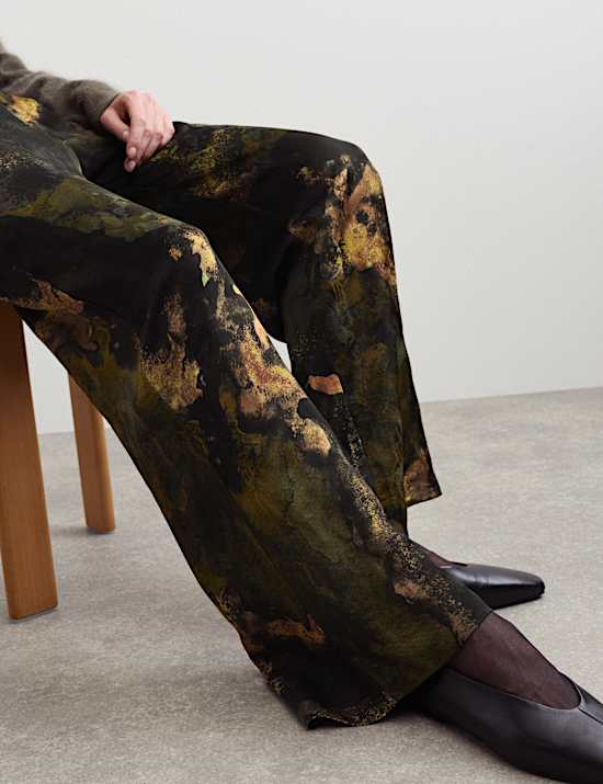 Pantalon coupe large en jacquard &agrave; taille &eacute;lastique