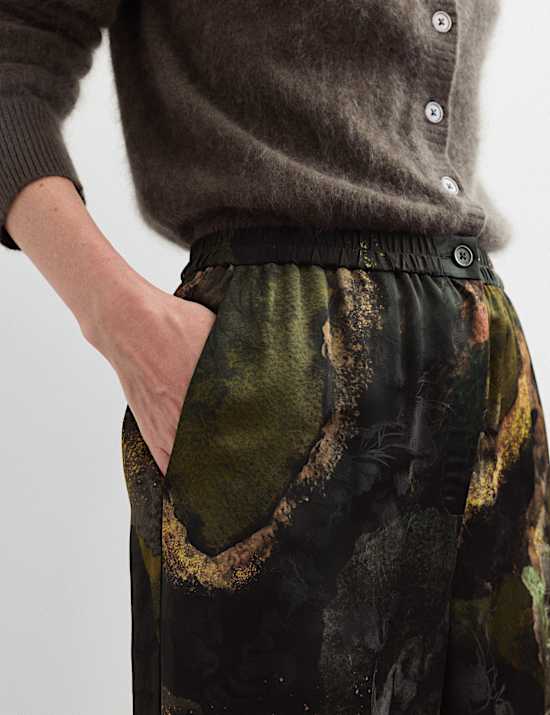 Pantalon coupe large en jacquard &agrave; taille &eacute;lastique