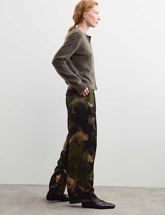 Pantalon coupe large en jacquard &agrave; taille &eacute;lastique