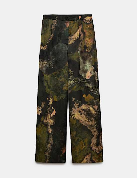 Jaquard Elasticated Waist Wide Leg Trousers