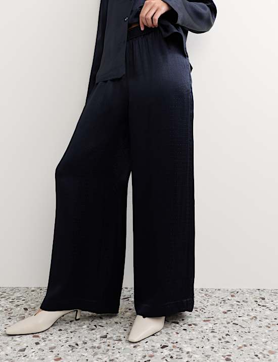 Pantalon large &agrave; motif jacquard