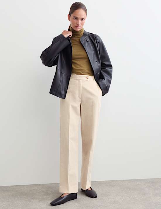 Cotton With Linen Cord Straight Leg Trousers
