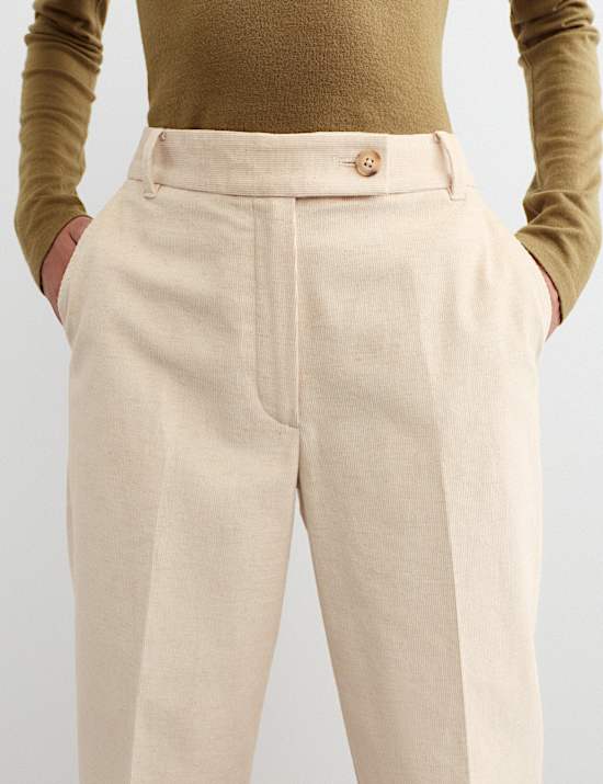 Cotton With Linen Cord Straight Leg Trousers