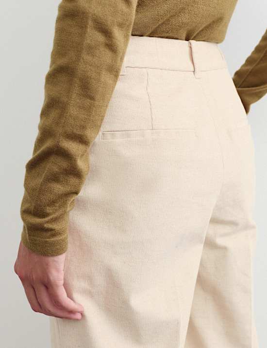 Cotton With Linen Cord Straight Leg Trousers