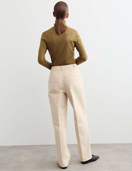 Cotton With Linen Cord Straight Leg Trousers