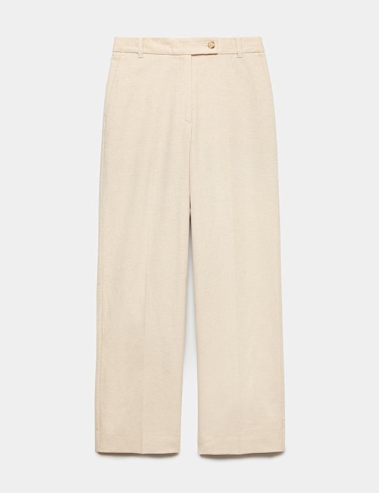 Cotton With Linen Cord Straight Leg Trousers