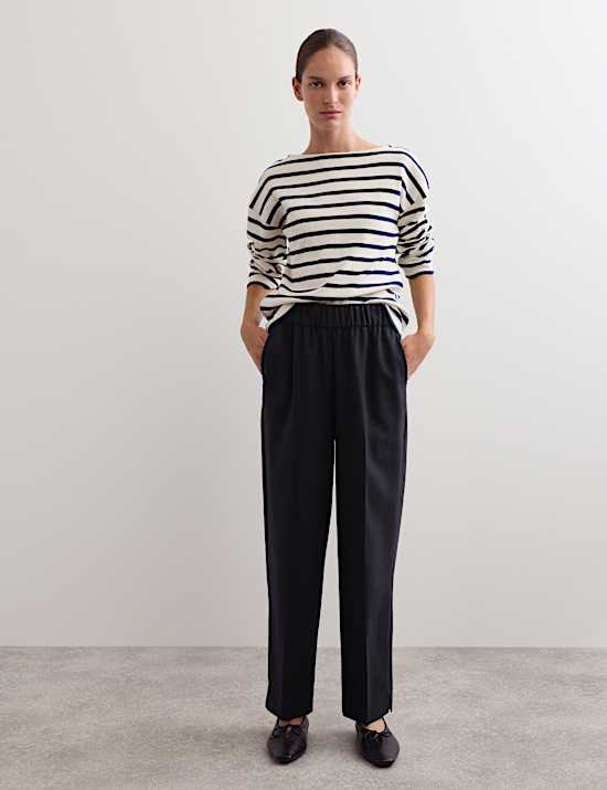 Pure Wool Elasticated Waist Tapered Fit Trousers