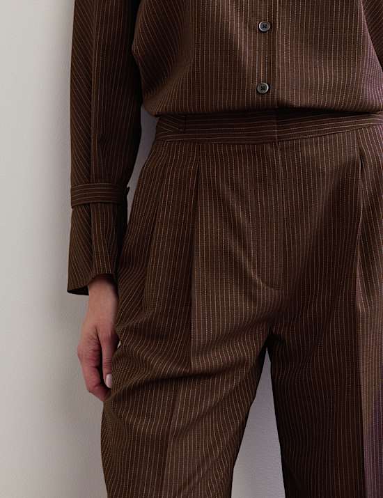 Wool Rich Pinstripe Tapered Trousers