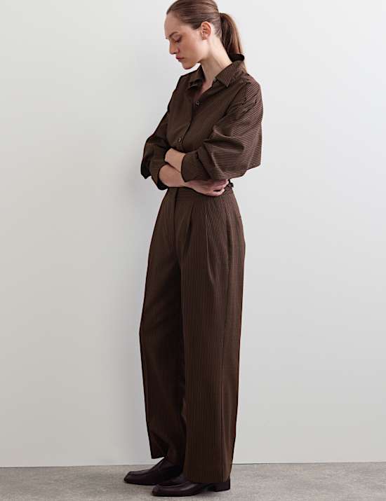 Wool Rich Pinstripe Tapered Trousers