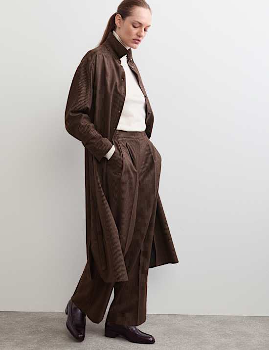 Wool Rich Pinstripe Tapered Trousers
