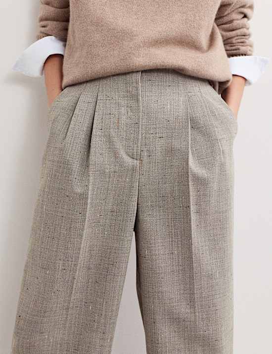 Italian Wool Rich Pleat Front Wide Leg Trousers