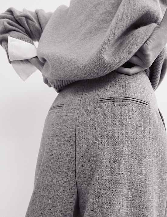 Italian Wool Rich Pleat Front Wide Leg Trousers