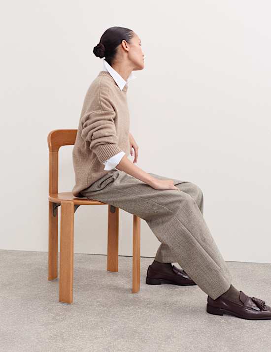 Italian Wool Rich Pleat Front Wide Leg Trousers