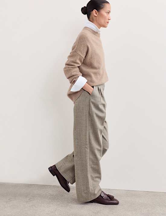 Italian Wool Rich Pleat Front Wide Leg Trousers