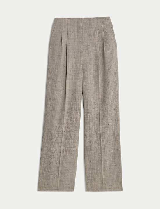 Italian Wool Rich Pleat Front Wide Leg Trousers
