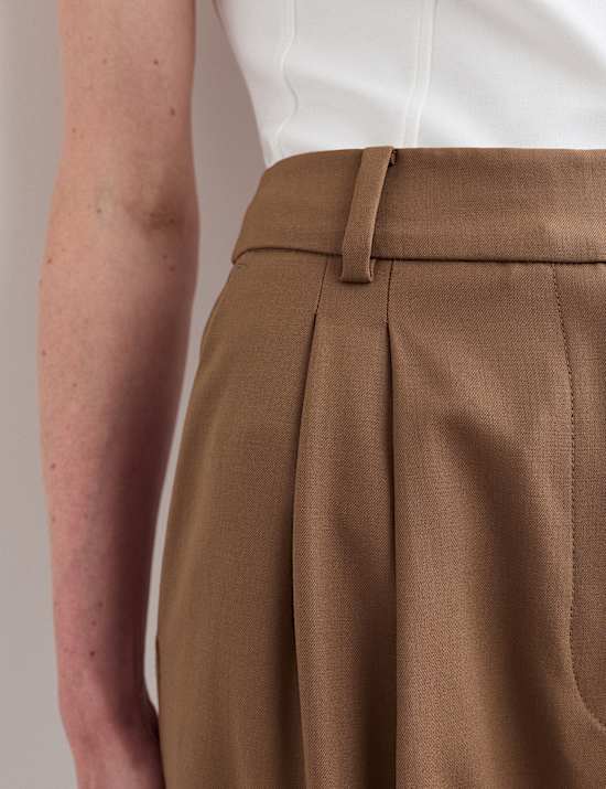Wool Rich Pleat Front Wide Leg Trousers