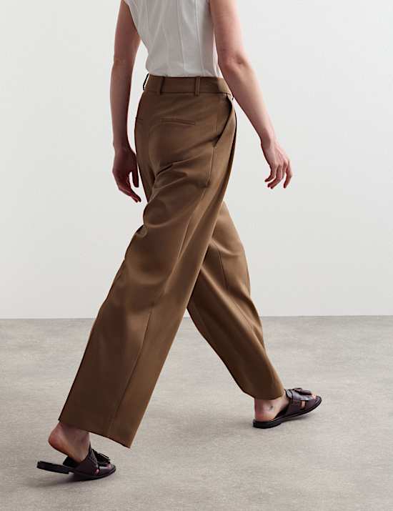 Wool Rich Pleat Front Wide Leg Trousers