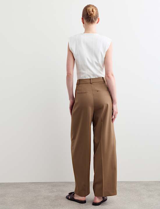Wool Rich Pleat Front Wide Leg Trousers