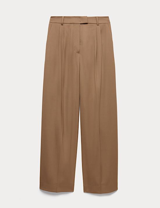 Wool Rich Pleat Front Wide Leg Trousers