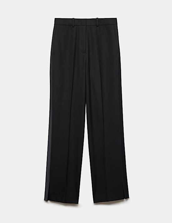 Pantalon de smoking coupe droite 100 % laine &agrave; bords en satin