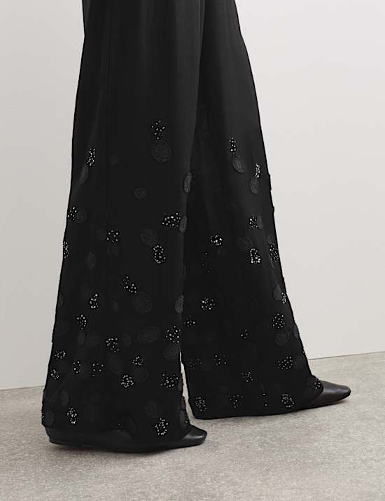 Embroidered Wide Leg Trousers