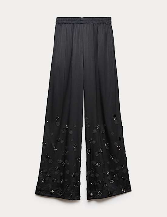 Embroidered Wide Leg Trousers