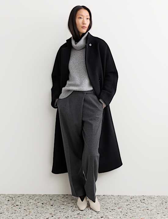 Pantalon coupe fusel&eacute;e portefeuille en flanelle de laine