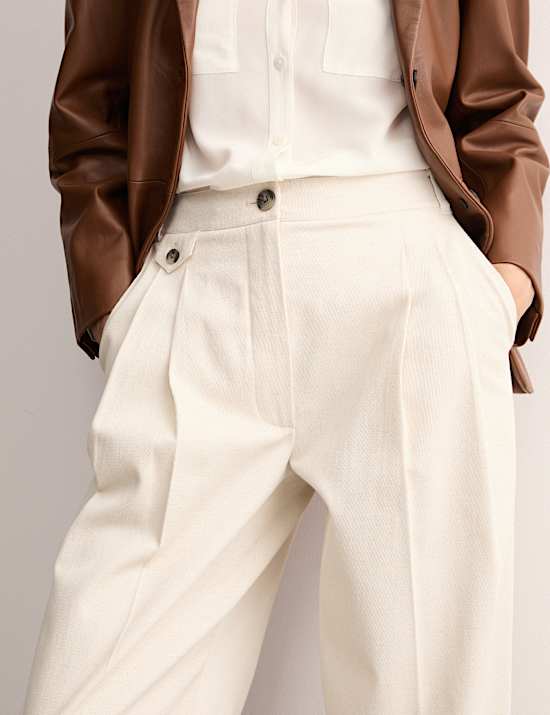 Cotton Rich Wide Leg Trousers with Linen