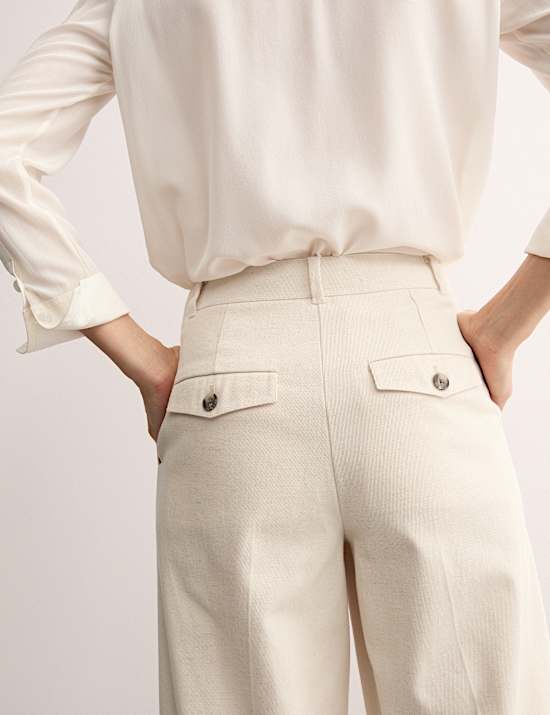 Cotton Rich Wide Leg Trousers with Linen