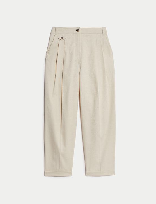 Cotton Rich Wide Leg Trousers with Linen