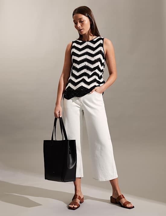 Pantacourt large en jean taille haute