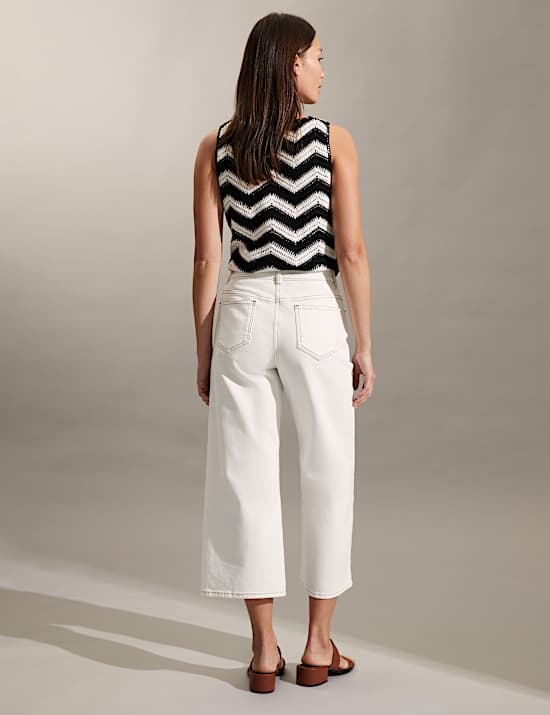 Pantacourt large en jean taille haute