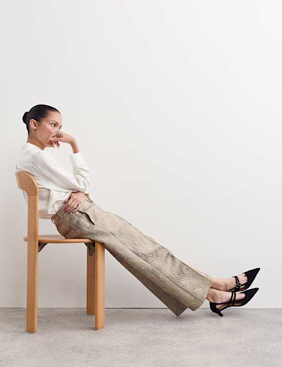 Pantalon coupe évasée en coton mélangé à motif jacquard métallisé