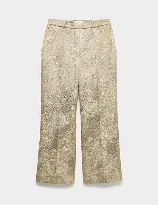 Pantalon coupe évasée en coton mélangé à motif jacquard métallisé