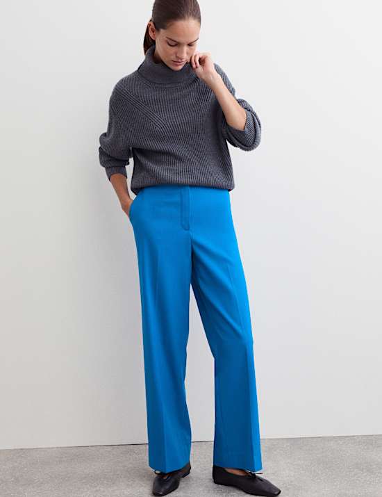 Pantalon coupe large en laine extensible