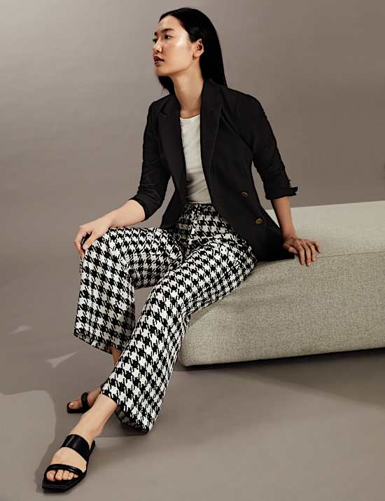 Pantalon large 100&nbsp;% soie &agrave; motif pied-de-poule