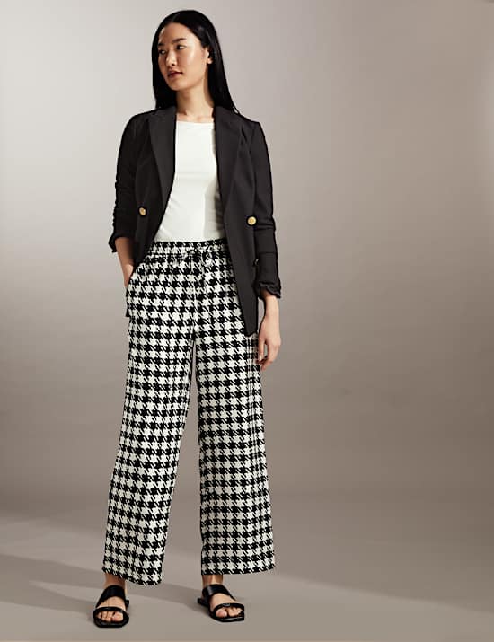 Pantalon large 100&nbsp;% soie &agrave; motif pied-de-poule