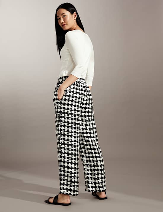 Pantalon large 100&nbsp;% soie &agrave; motif pied-de-poule