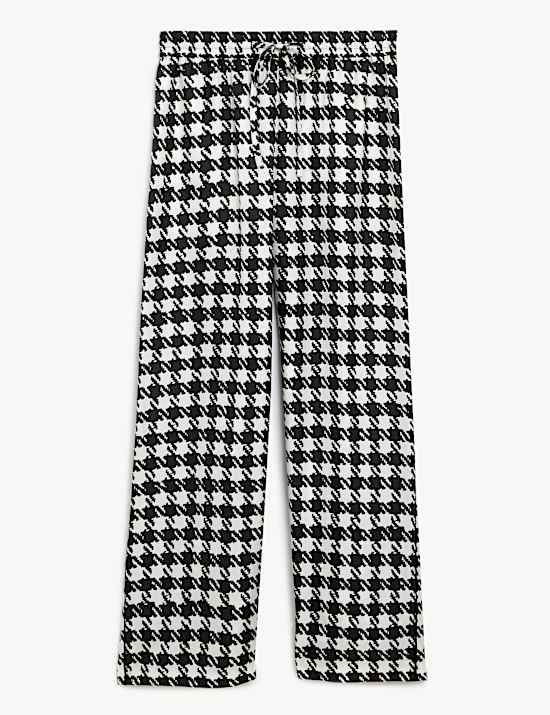 Pantalon large 100&nbsp;% soie &agrave; motif pied-de-poule