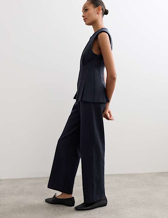 Cotton Blend Jersey Straight Leg Trousers with Wool