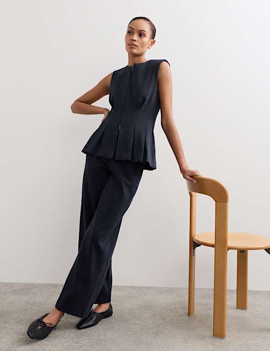 Cotton Blend Jersey Straight Leg Trousers with Wool