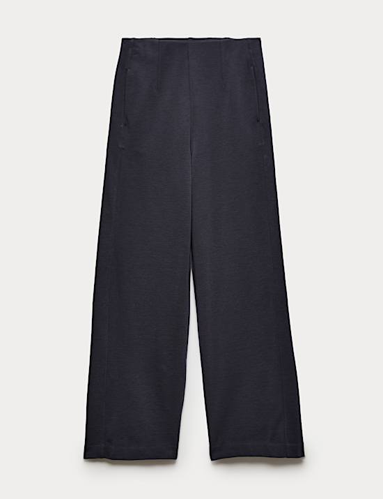 Cotton Blend Jersey Straight Leg Trousers with Wool